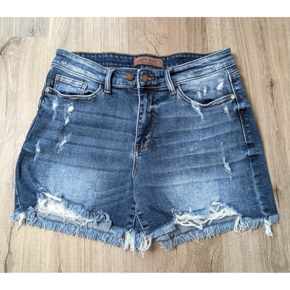 Judy Blue Pants - Judy Blue Size L Shorts Distressed Frayed Hem Double Button Stretch JB152103MD